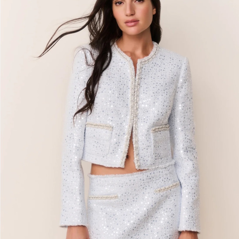 LoveShackFancy White Sequin Blazer